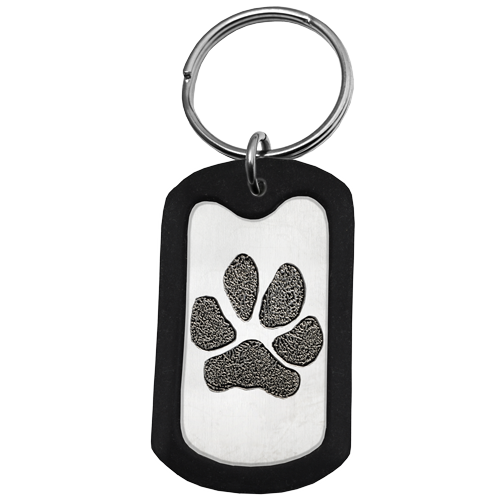 Stainless Steel Dog Tag Key Ring with Paw Print